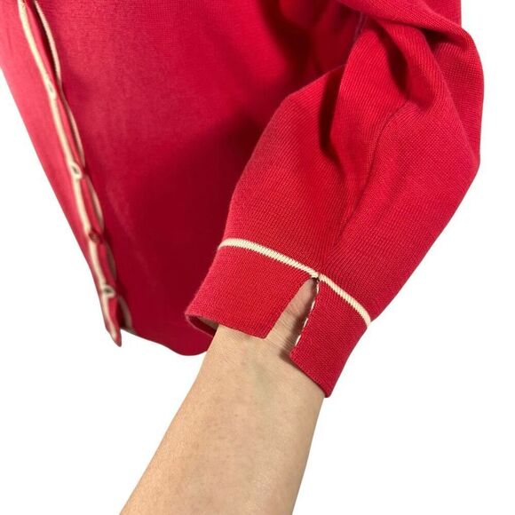 Lanvin Silk Blend Red Cardigan Sweater Sz 6-8 Button Up 3/4 Sleeve Size 38 FR - Picture 4 of 13